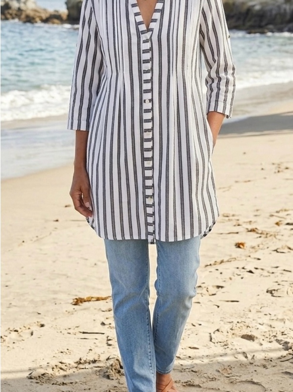 Club Z Collection Striped Tunic Shirt Dress XL Navy White Gold Metallic Rayon